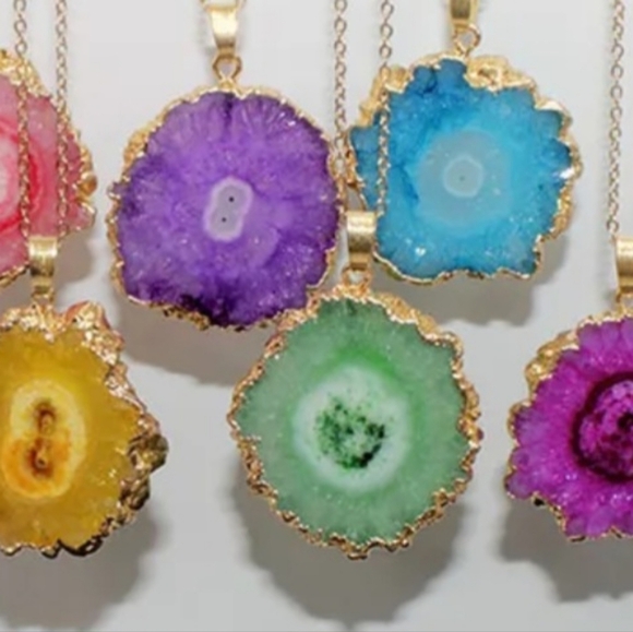 Purple Agate Pendant In Gold Tone Setting Boho - Picture 11 of 14